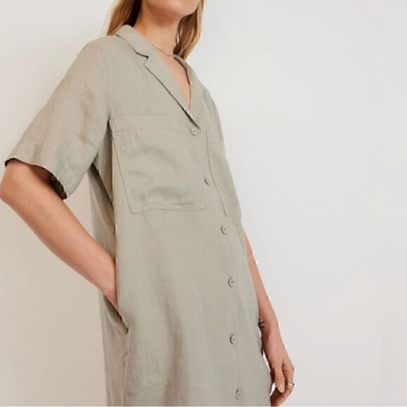 NEW Everlane The Linen Workwear Dress Sea Green Large - Picture 2 of 4